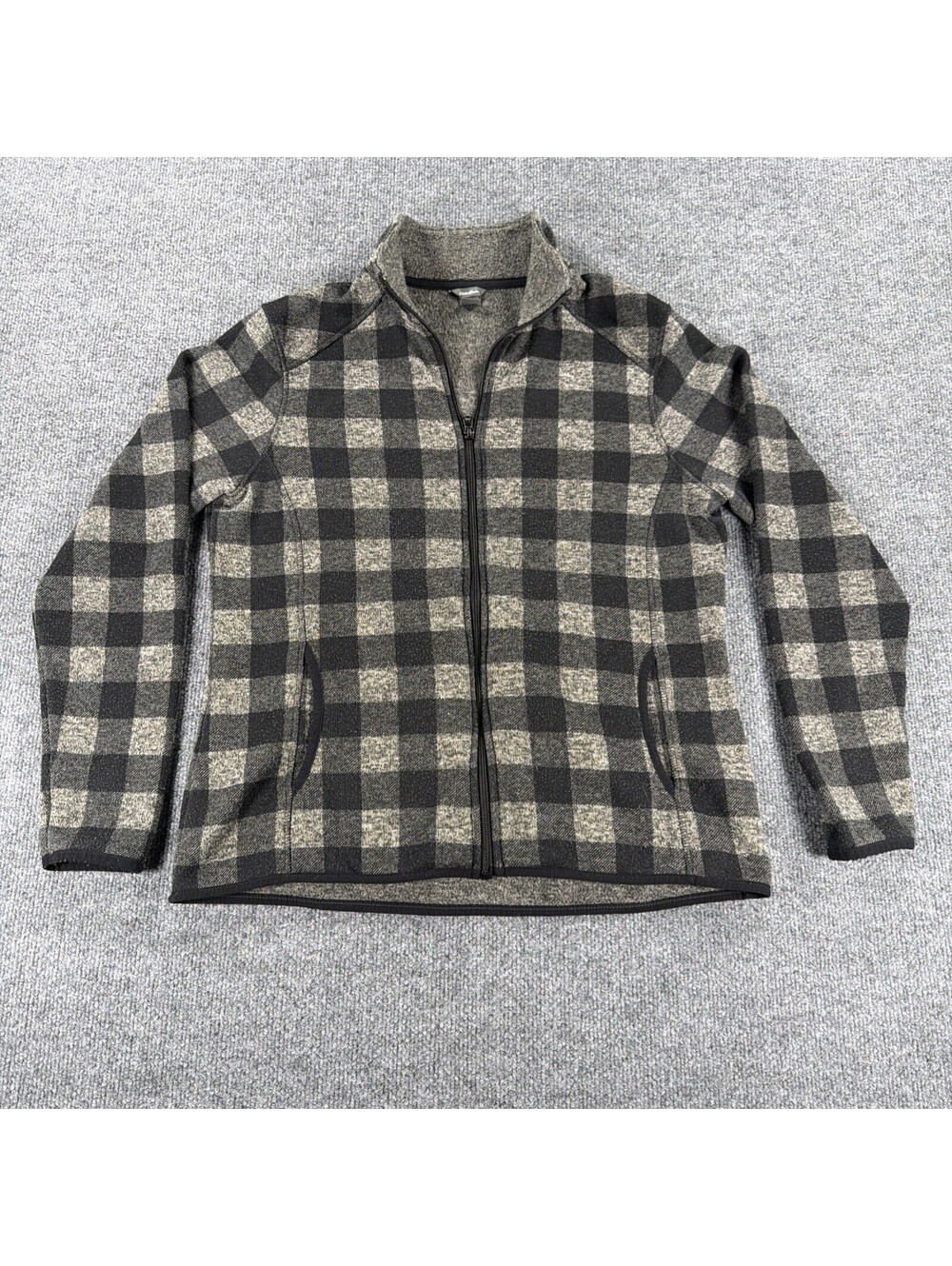 Eddie Bauer Women's Zip Up Black/Gray Buffalo Plaid Jacket Size XL